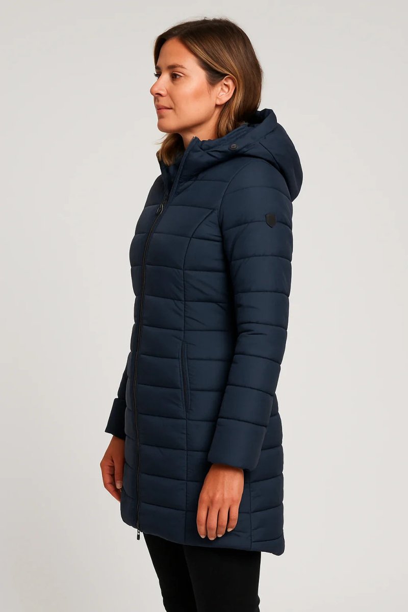 Stylish Women's Mid-Length Quilted Puffer Coat with Detachable Hood for Winter 1