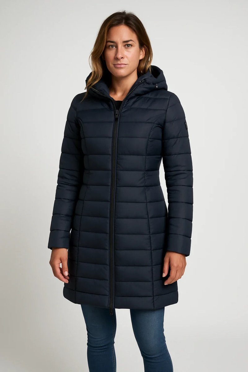 Stylish Women's Mid-Length Quilted Puffer Coat with Detachable Hood for Winter 3