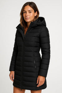Stylish Women's Mid-Length Quilted Puffer Coat with Detachable Hood for Winter 6