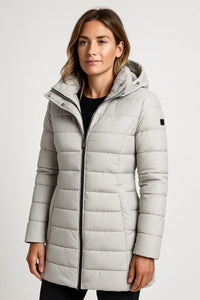 Stylish Women's Mid-Length Quilted Puffer Coat with Detachable Hood for Winter 8