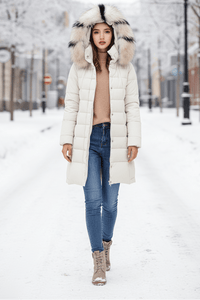 COZYRA – Sleek Long Spring Puffer Jacket with Hood for Women | Warm & Stylish