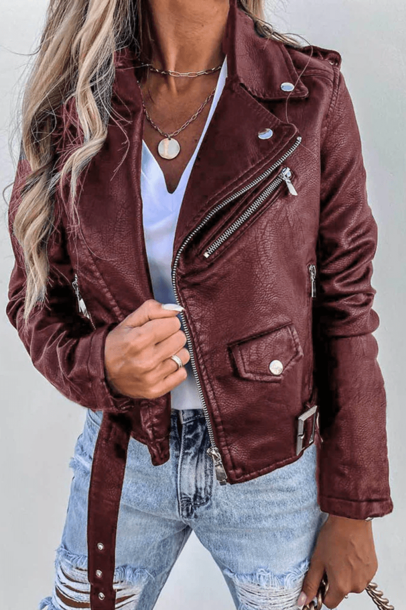 Taylor - Women's Leather Jacket with Edgy Zip-Up Biker Design 0