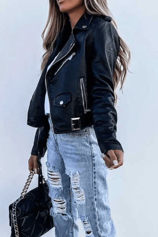 Taylor - Women's Leather Jacket with Edgy Zip-Up Biker Design 3
