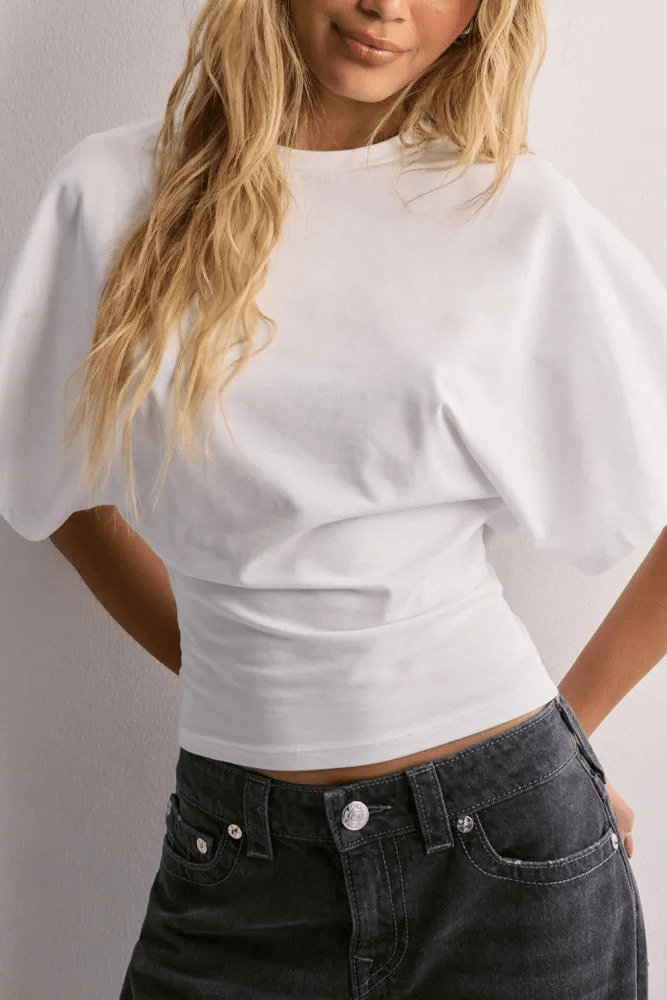 Trendy Women's Cropped T-Shirt with Relaxed Fit and Wide Sleeves 0