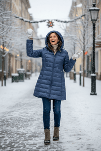 FEATHERA – Women’s Ultralight Down Jacket with Removable Hood & Elegant Design