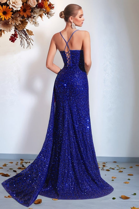 Valentina - Sequin Embellished V-Neck Gown with Flowing Skirt