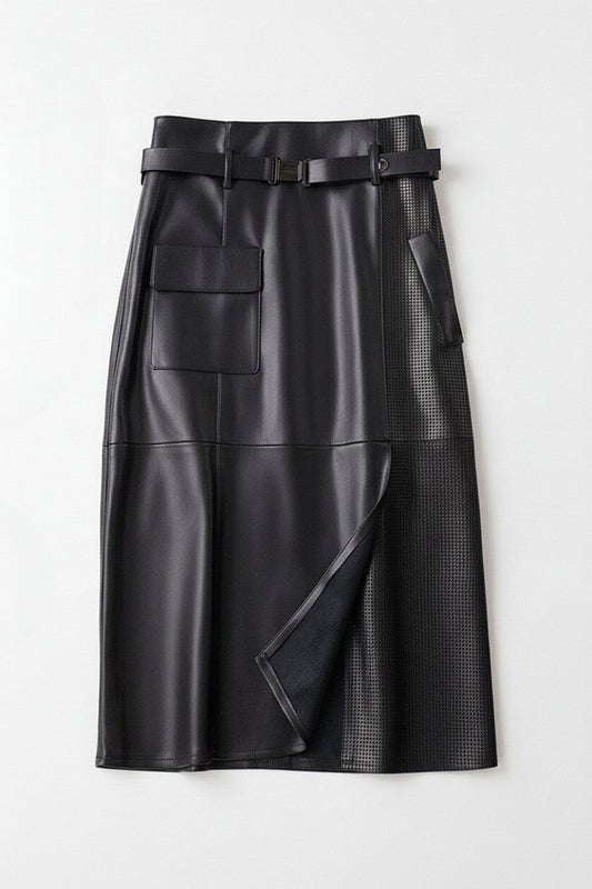 Vella - High-Waisted Sheepskin Leather Skirt with Asymmetrical Design & Pockets 4