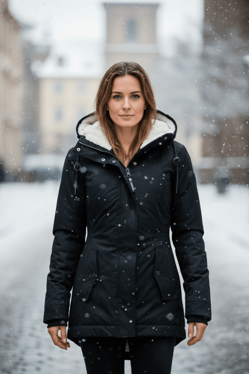 HEATDRIFT – Warm Women’s Puffer Coat with Hood and Weather Shield