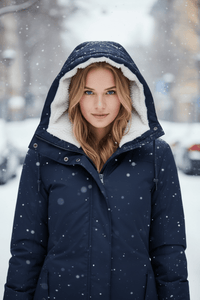 HEATDRIFT – Warm Women’s Puffer Coat with Hood and Weather Shield