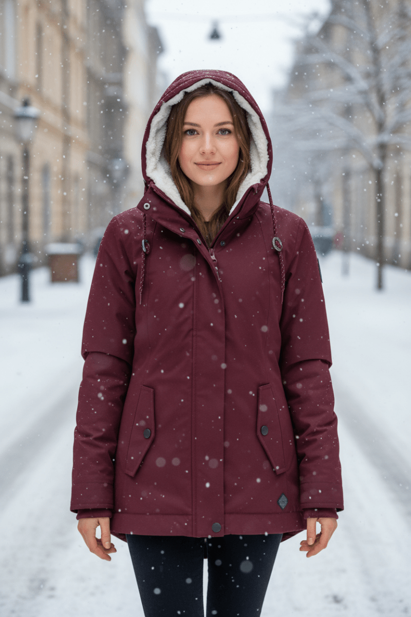 HEATDRIFT – Warm Women’s Puffer Coat with Hood and Weather Shield