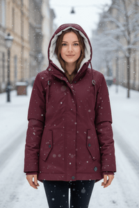 HEATDRIFT – Warm Women’s Puffer Coat with Hood and Weather Shield