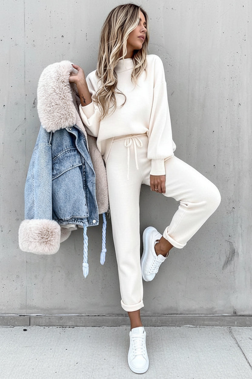 Women's Soft Loungewear Set - Cozy Sweater & High Waist Lounge Pants 0