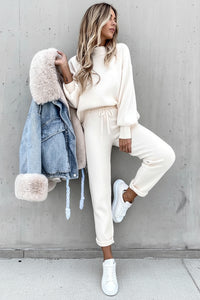 Women's Soft Loungewear Set - Cozy Sweater & High Waist Lounge Pants 0