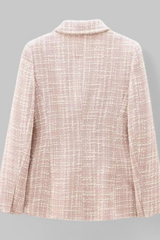 Selah – Minimalist Pink Tweed Blazer with Classic Button Detail