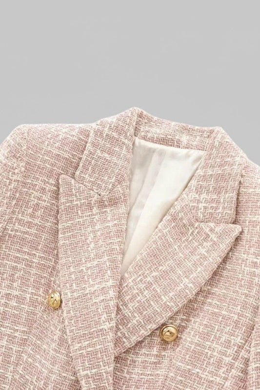 Selah – Minimalist Pink Tweed Blazer with Classic Button Detail