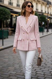 Selah – Minimalist Pink Tweed Blazer with Classic Button Detail