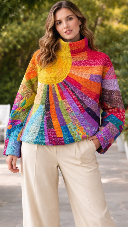 ZARELLA - Patchwork Turtleneck Knit Sweater