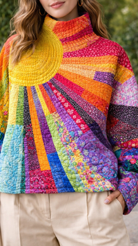 ZARELLA - Patchwork Turtleneck Knit Sweater