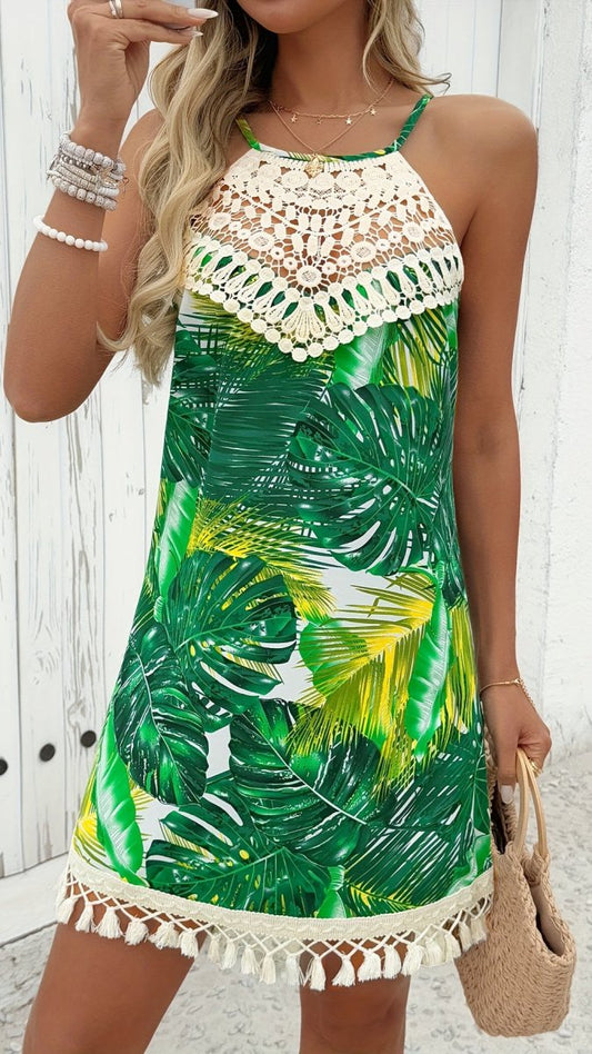 VALÉRISA - Women’s Paisley Lace Halter Mini Dress