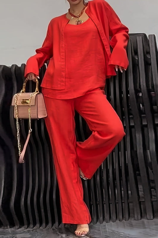 DELANCEY – Women’s Minimal Linen Solid Color Ensemble Set