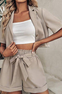 Ember – Turn-Up Collar Blazer & Drawstring Shorts Set