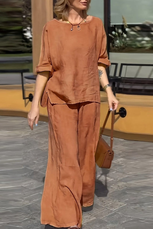 AERIN – Plus Size Linen Round Neck & Wide-Leg Set