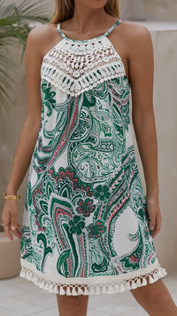 VALÉRISA - Women’s Paisley Lace Halter Mini Dress