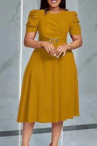 AURELLE - V-Neck Belted Midi Dress