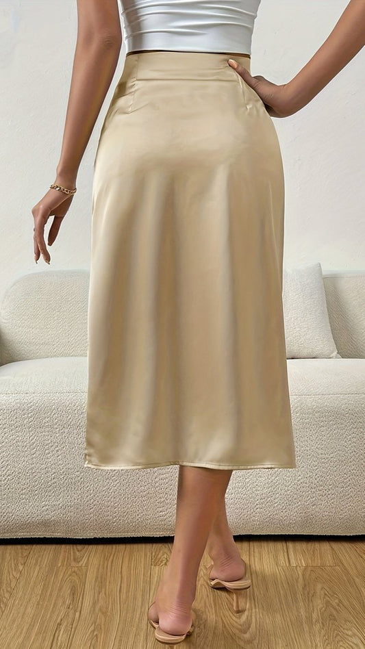 SERÉNA - Satin Midi Slit Skirt