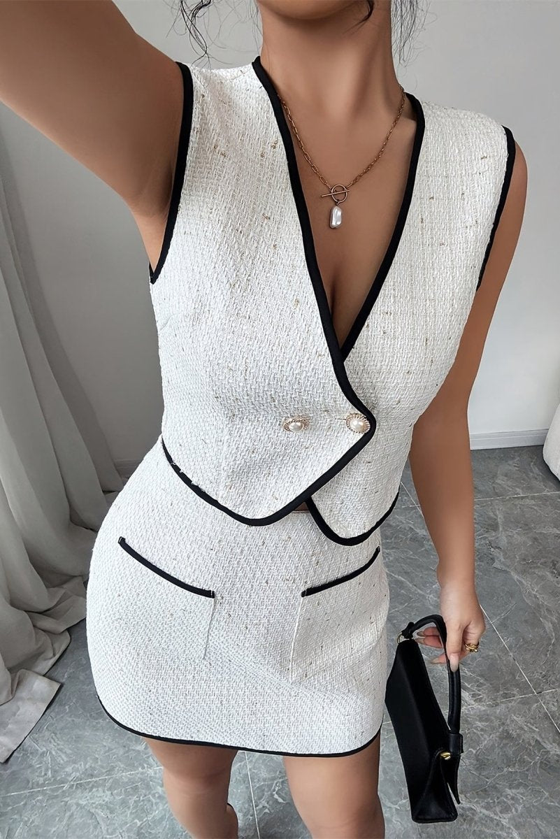 Xaya – Refined Sleeveless Top and A-Line Skirt with Pocket Detail