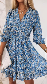LUNAVERA - Women’s Bohemian Floral V-Neck Flutter Sleeve Dress