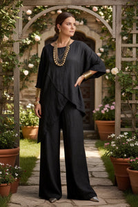 BRYNLEE – Plus Size Round Neck Linen Loose Two-Piece