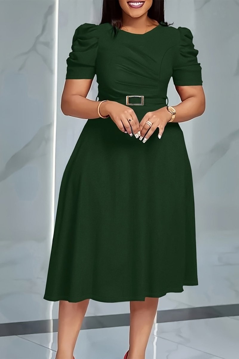 AURELLE - V-Neck Belted Midi Dress