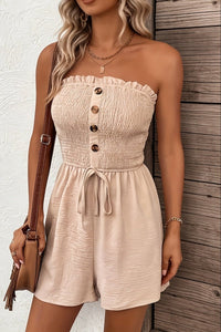 Morgan – Flattering Strapless Romper with Button Front