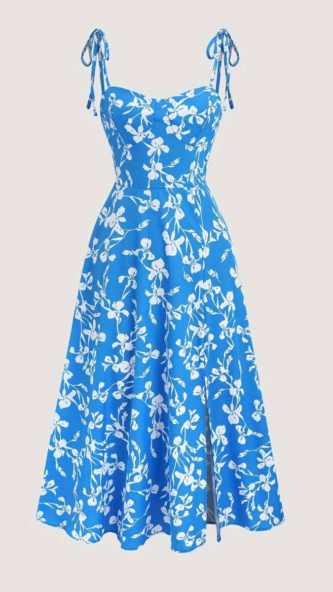 NYTHERIS - Women’s Floral Tie Strap Fit and Flare Maxi Dress