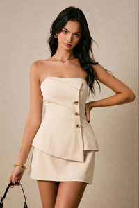 Saylor – Apricot Bustier Top & Mini Skirt Set