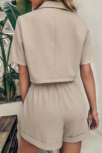 Ember – Turn-Up Collar Blazer & Drawstring Shorts Set