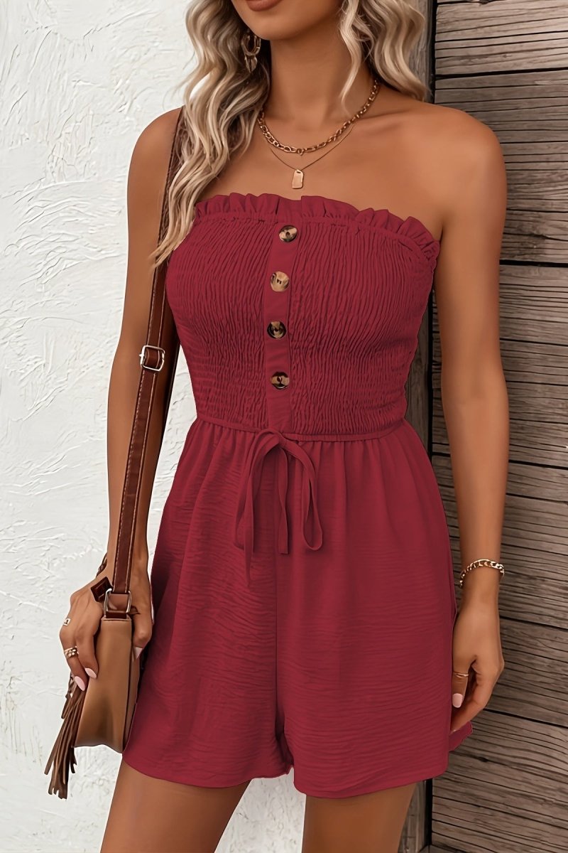 Morgan – Flattering Strapless Romper with Button Front