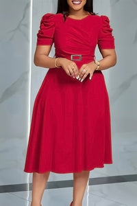 AURELLE - V-Neck Belted Midi Dress