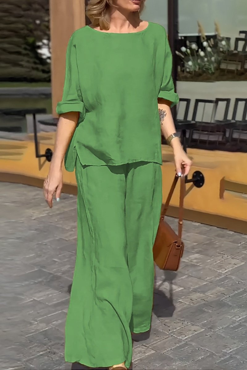 AERIN – Plus Size Linen Round Neck & Wide-Leg Set