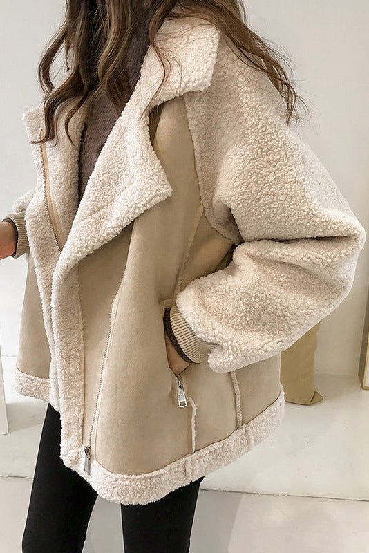 Gilda – Modern Suede Winter Coat with Sculpted Shoulders and Charm