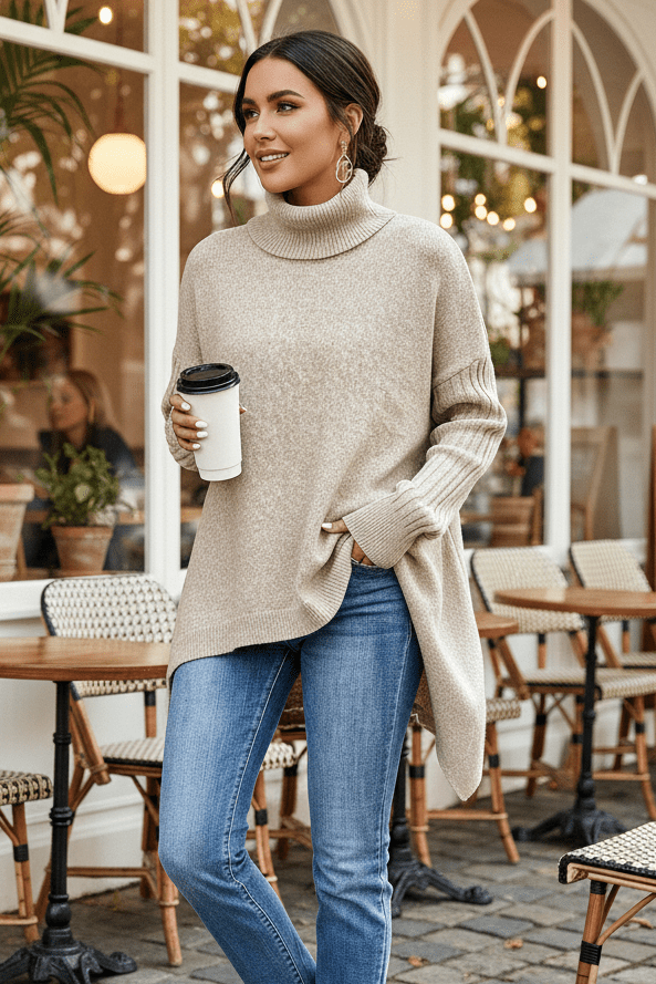 FLEURÉ – Cozy Oversized Turtleneck Knit Sweater for Relaxed Comfort and Style