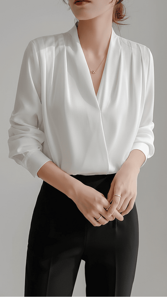 ORLIA – Timeless Satin Long Sleeve Wrap Blouse for Women