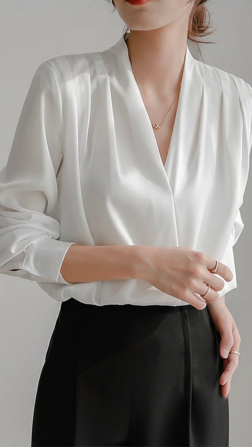 ORLIA – Timeless Satin Long Sleeve Wrap Blouse for Women